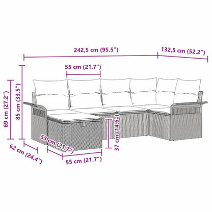 Gartensofa-set 6 stk. Poly Rattan