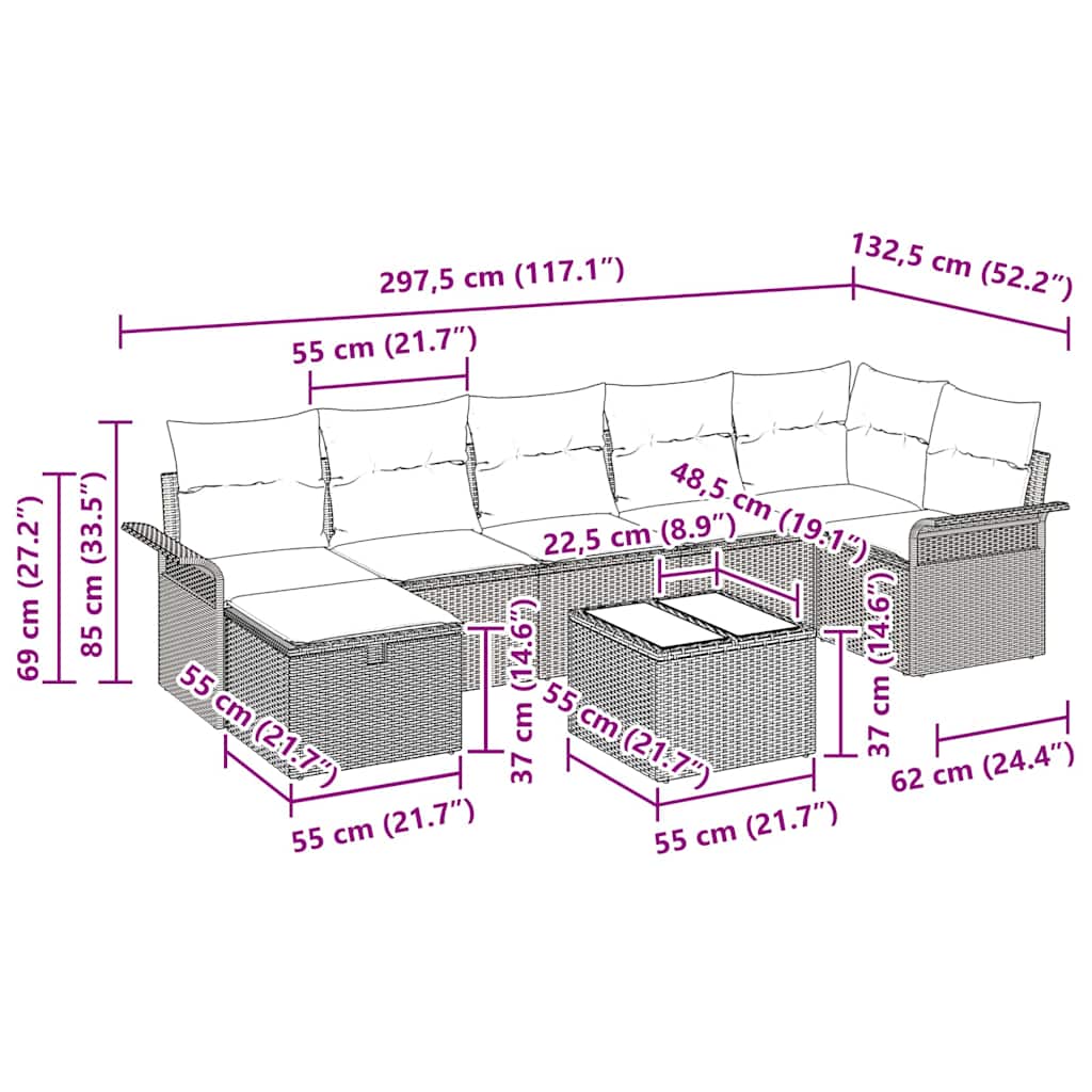Gartensofa-set 8 stk. Poly Rattan