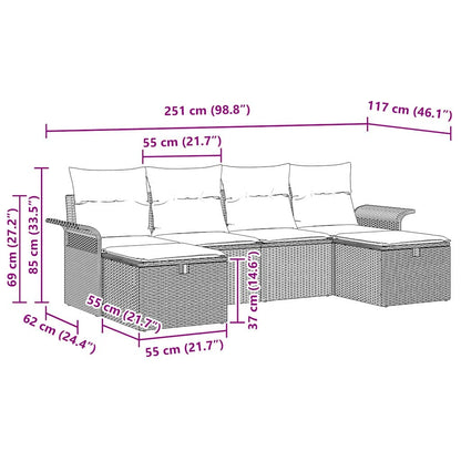 Gartensofa-set 6 stk. Poly Rattan