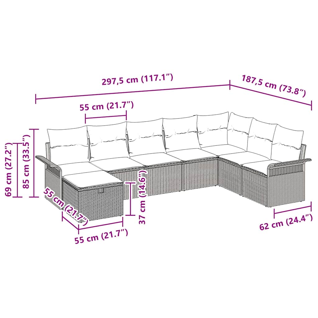 Gartensofa-set 8 stk. Poly Rattan