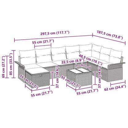 Gartensofa-set 9 stk. Poly Rattan