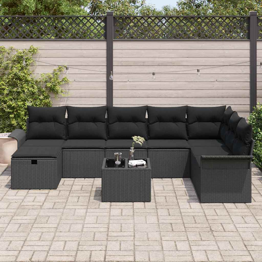Gartensofa-set 9 stk. Poly Rattan