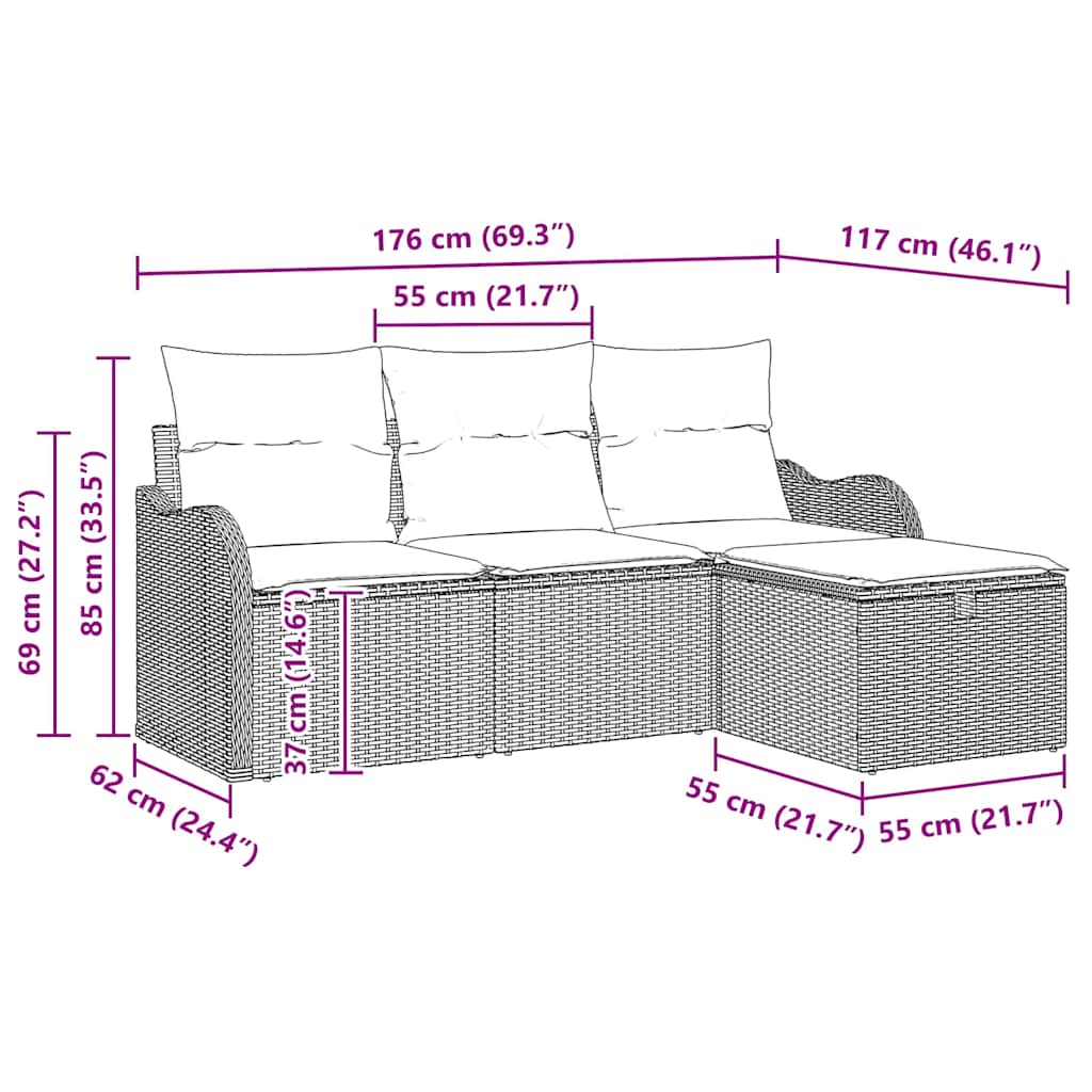 Gartensofa-set 4 stk. Poly Rattan