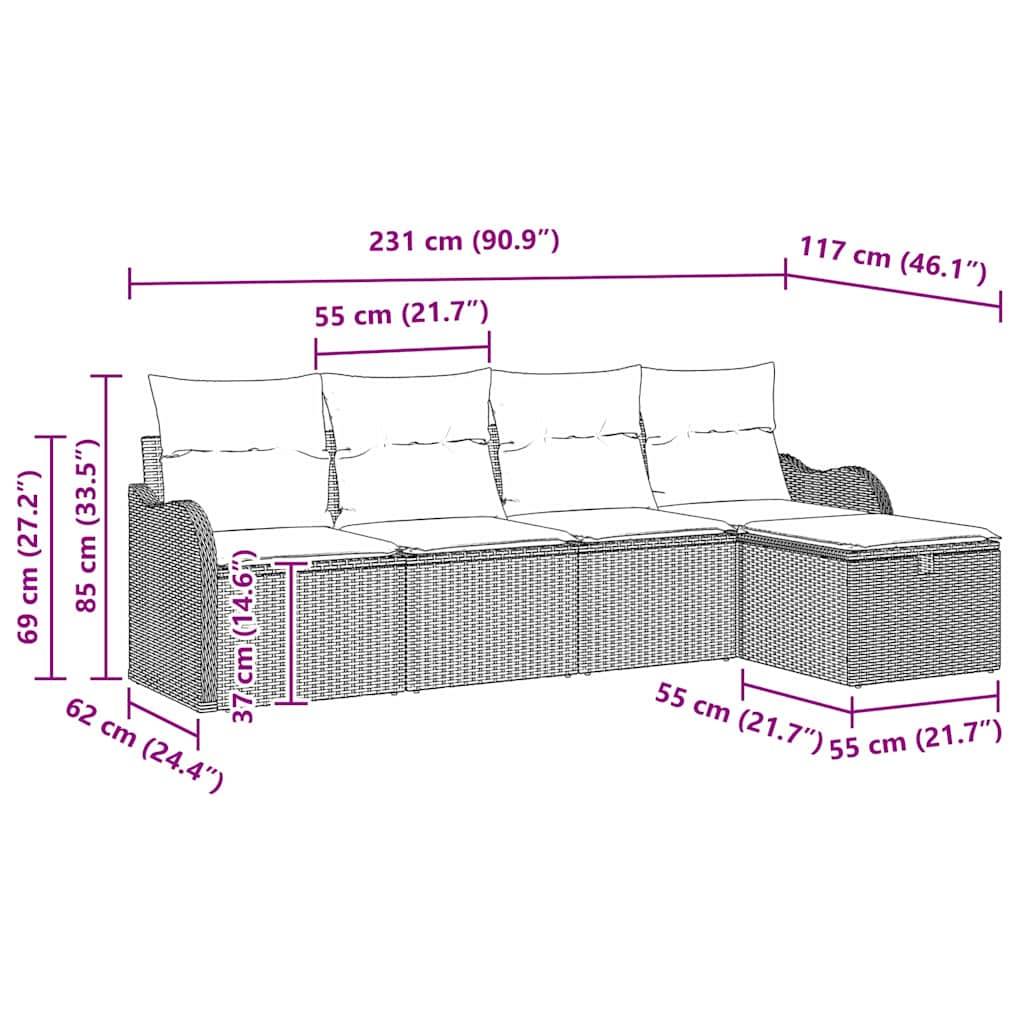 Gartensofa-set 5 stk. Poly Rattan