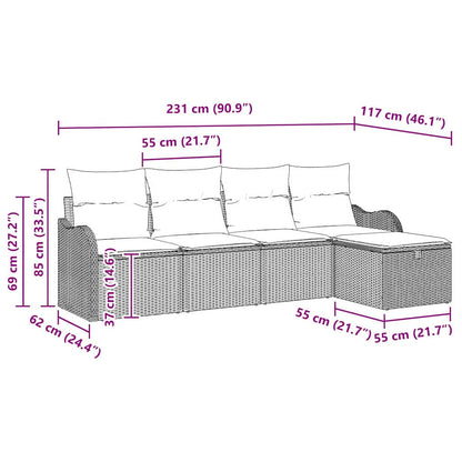 Gartensofa-set 5 stk. Poly Rattan
