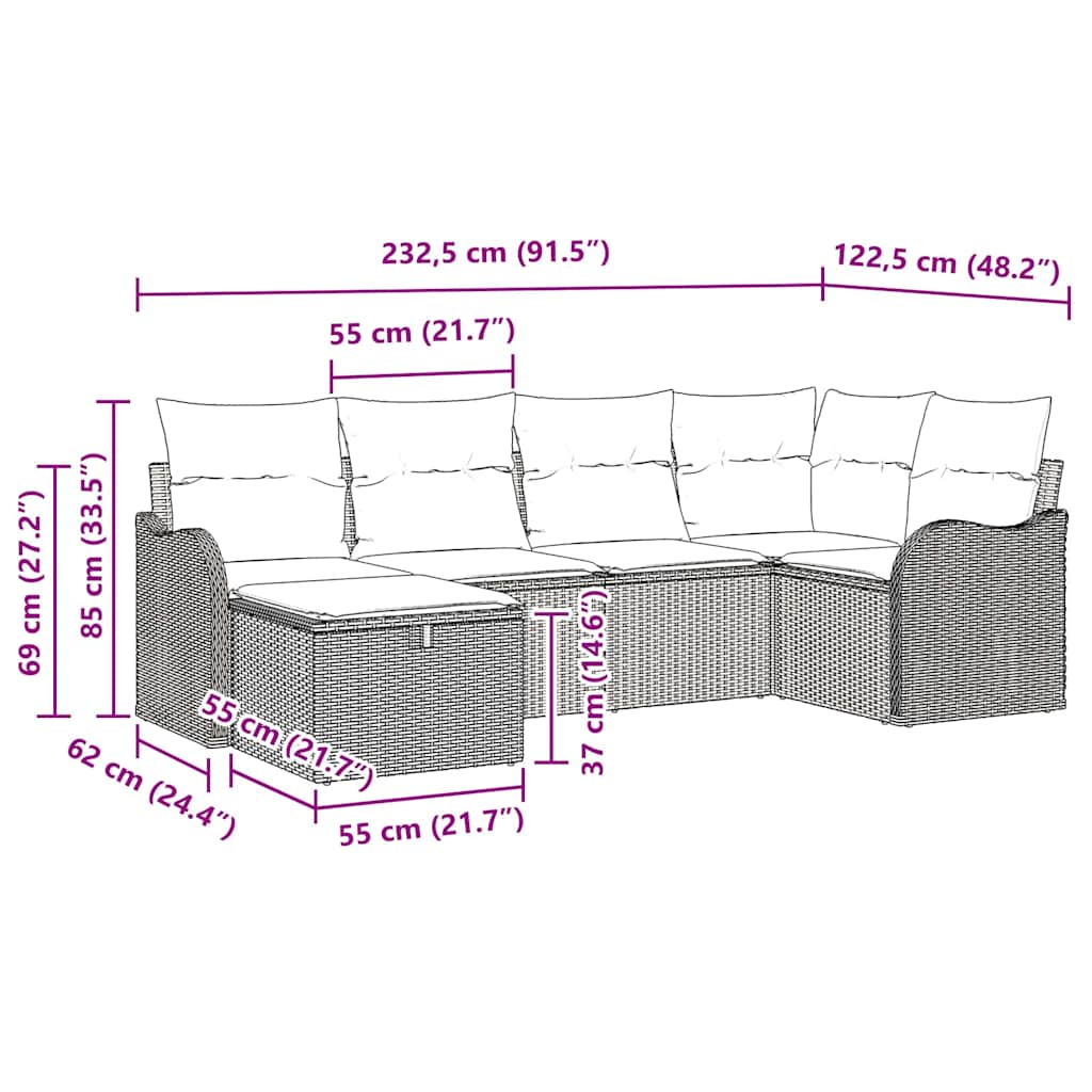 Gartensofa-set 6 stk. Poly Rattan