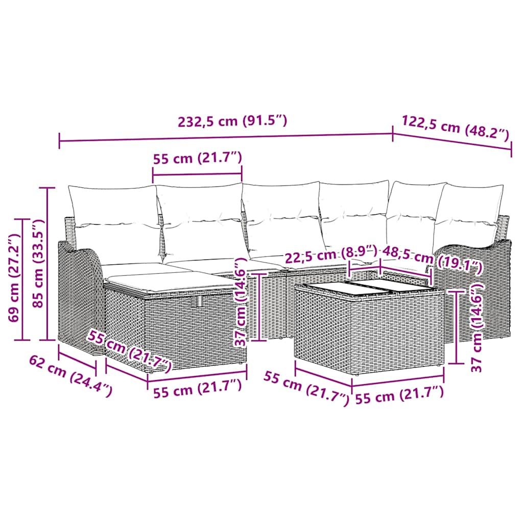 Gartensofa-set 7 stk. Poly Rattan