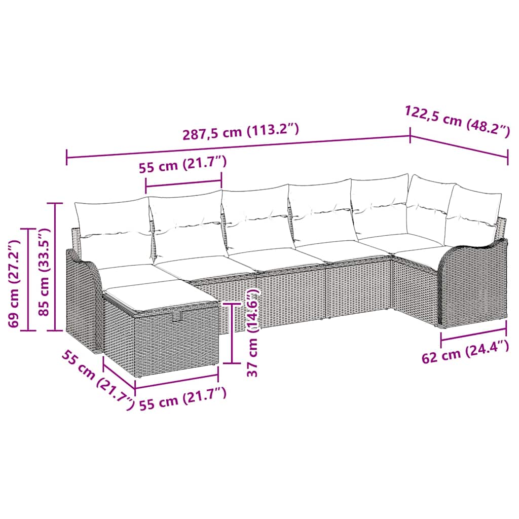Gartensofa-set 7 stk. Poly Rattan