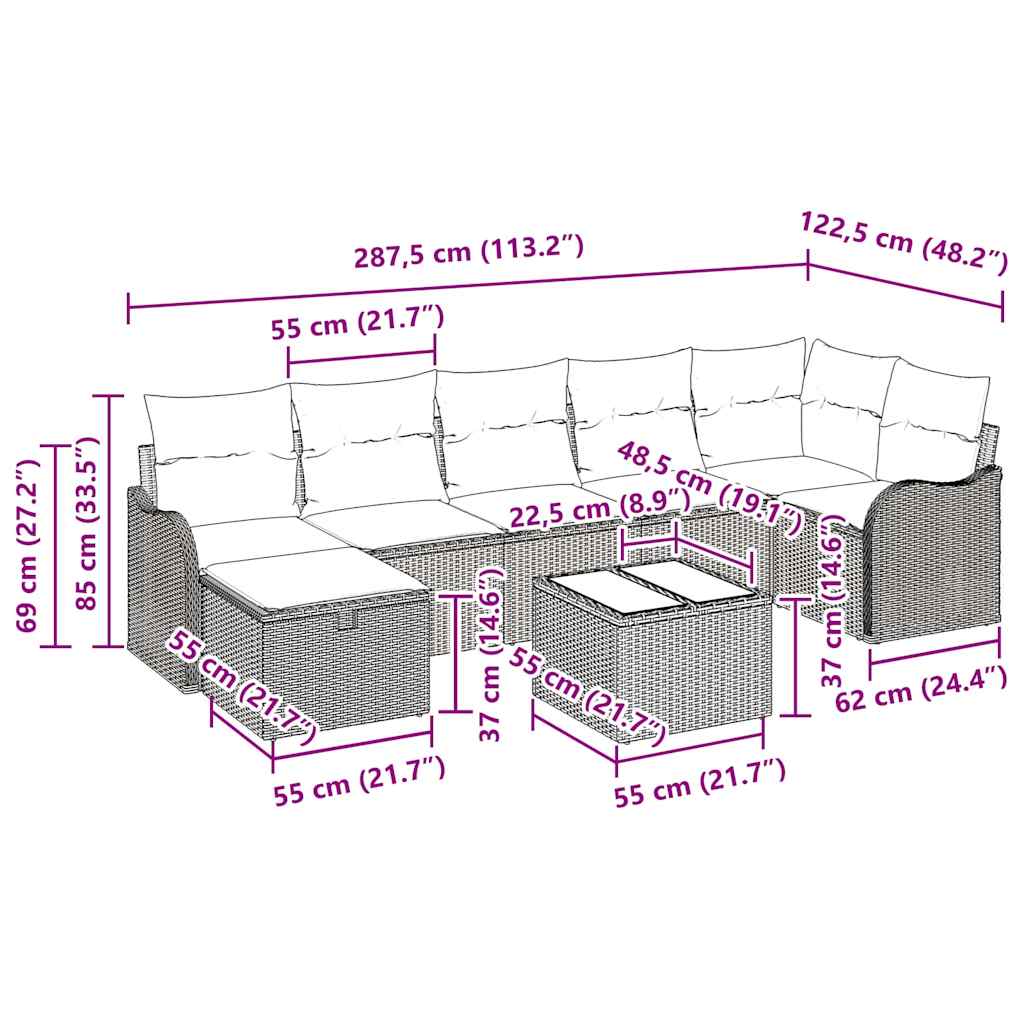 Gartensofa-set 8 stk. Poly Rattan