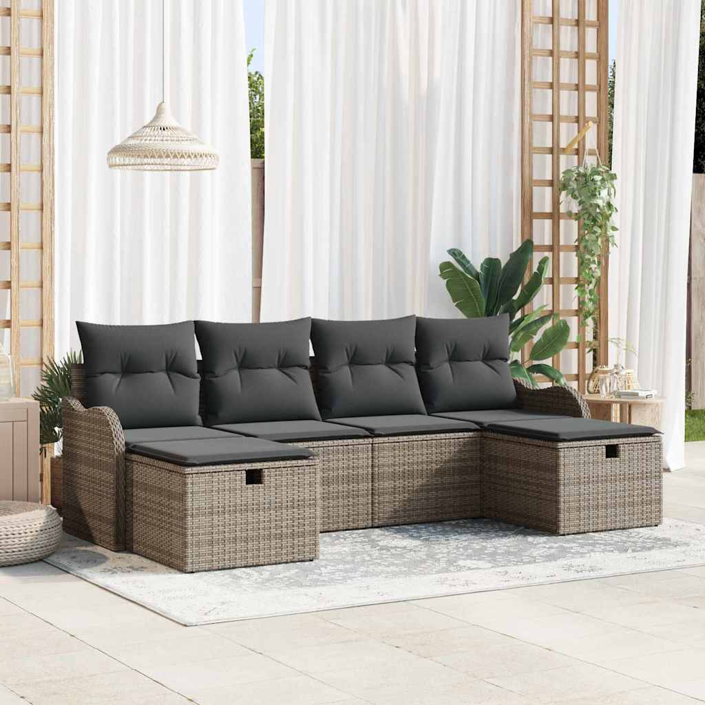 Gartensofa-set 6 stk. Grau Poly-Rattan