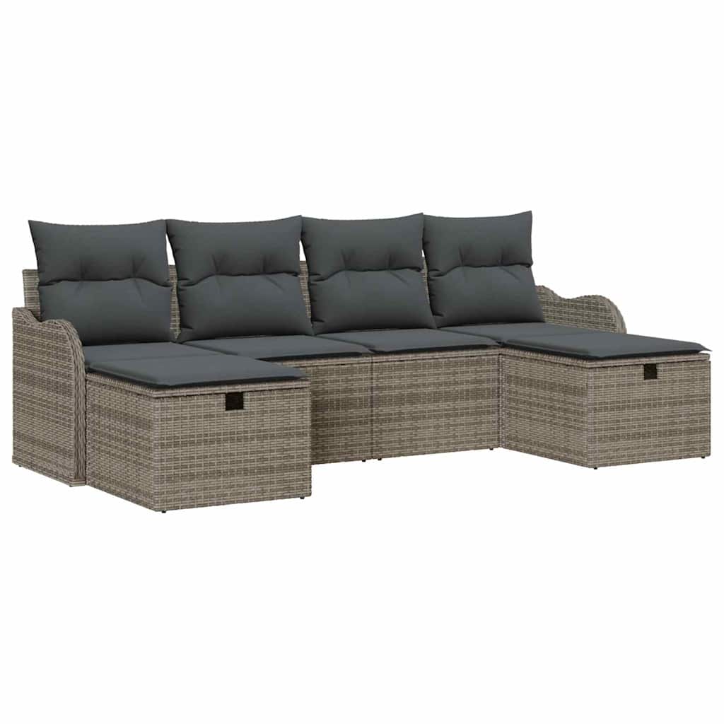 Gartensofa-set 6 stk. Grau Poly-Rattan