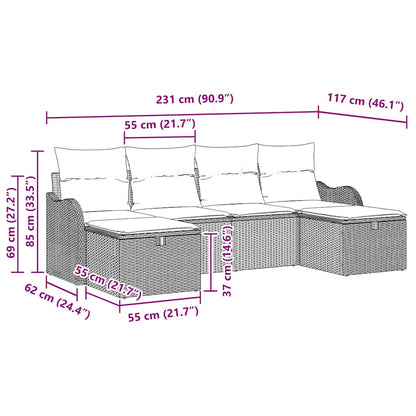 Gartensofa-set 6 stk. Grau Poly-Rattan