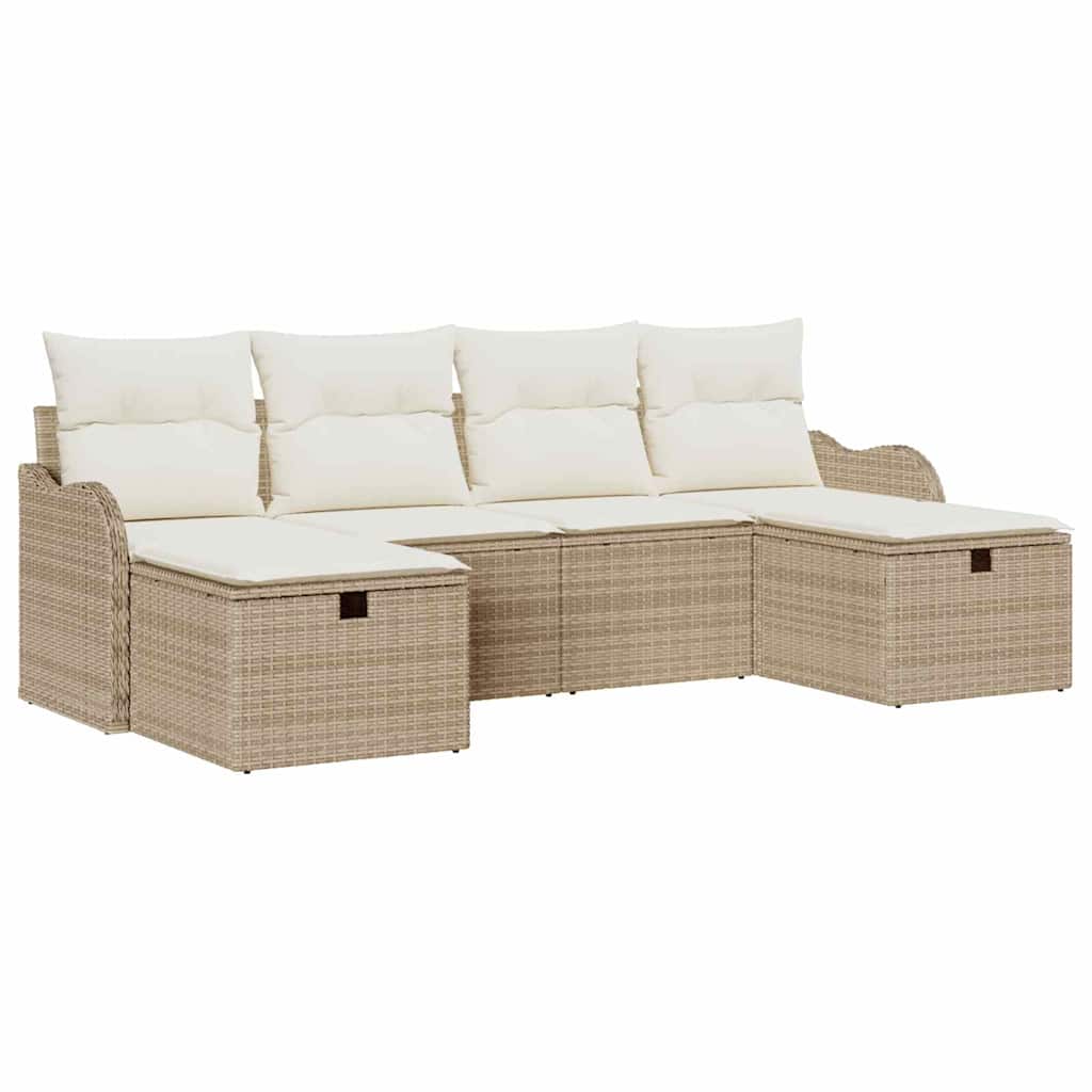 Gartensofa-set 6 stk. Beige Poly-Rattan