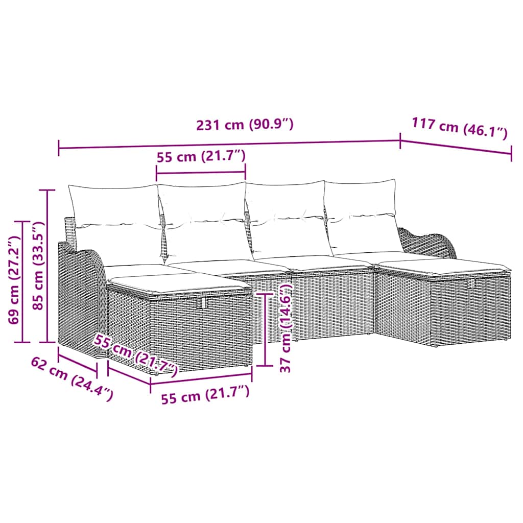 Gartensofa-set 6 stk. Beige Poly-Rattan