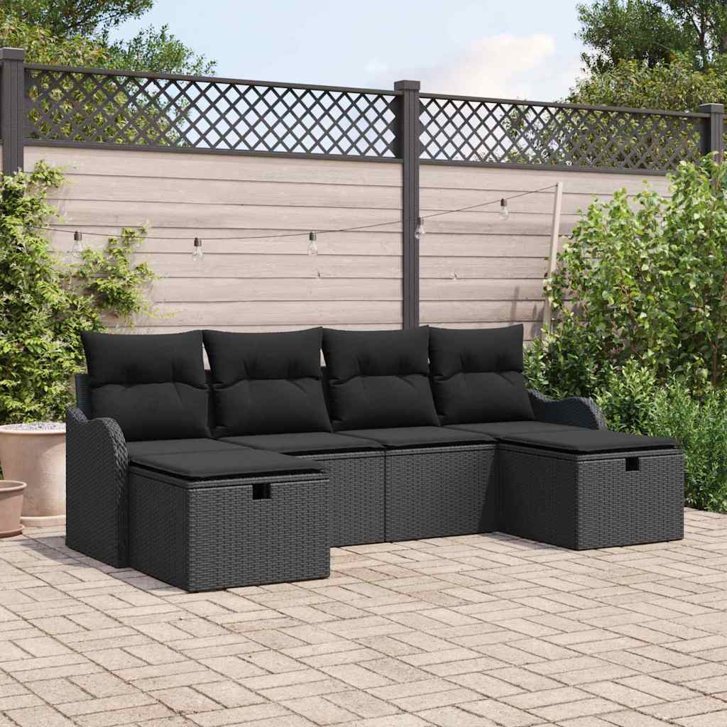 Gartensofa-set 6 stk. Schwarz Poly-Rattan
