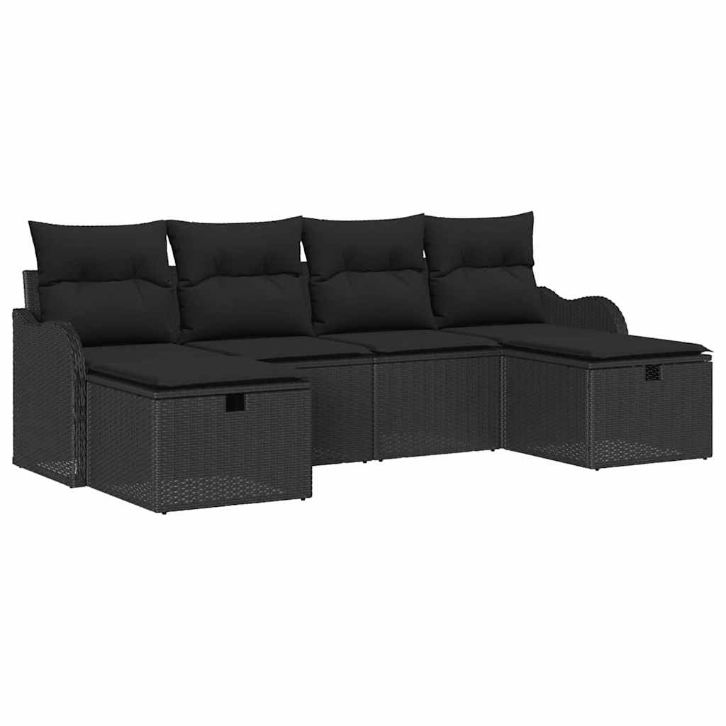 Gartensofa-set 6 stk. Schwarz Poly-Rattan