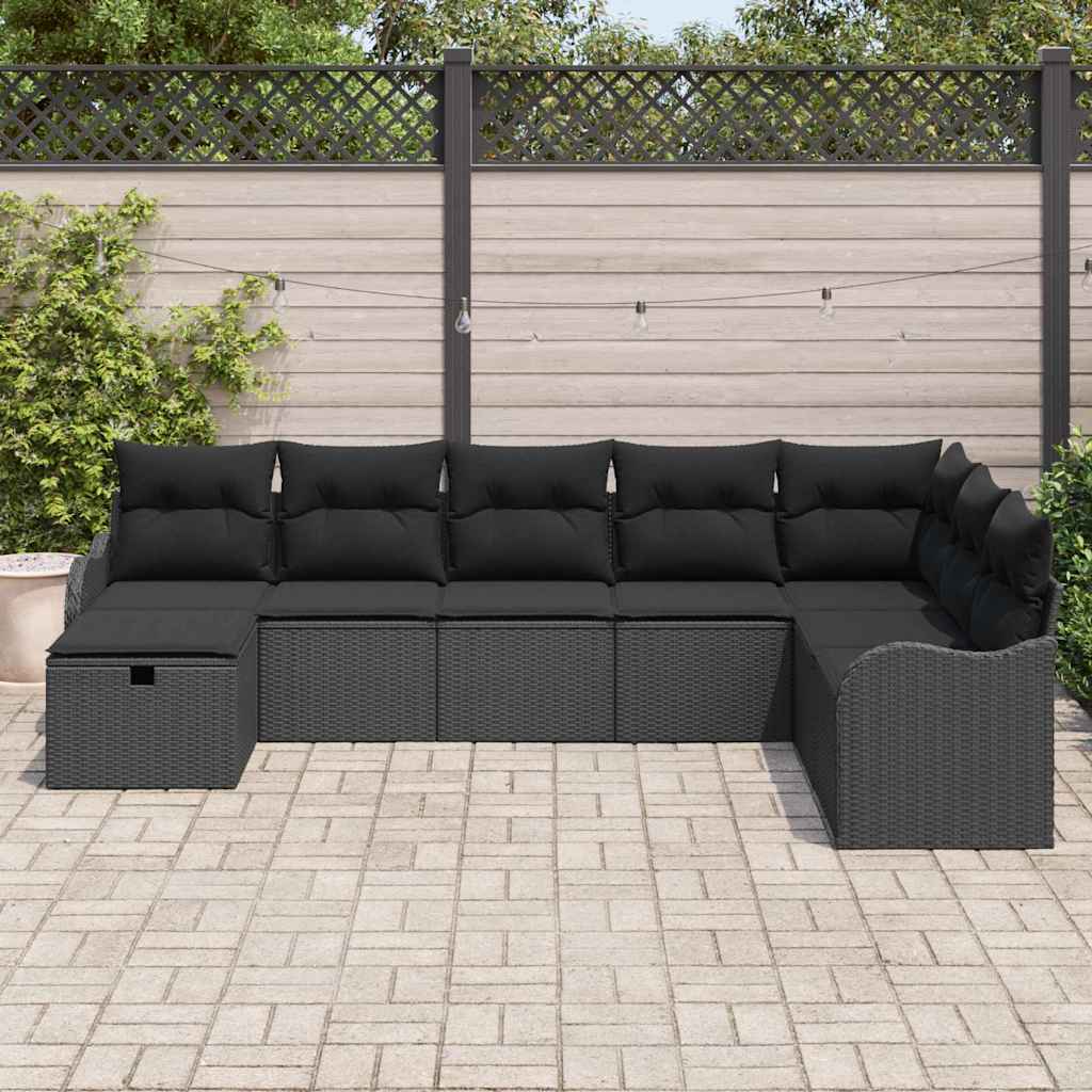 Gartensofa-set 8 stk. Schwarz Poly-Rattan