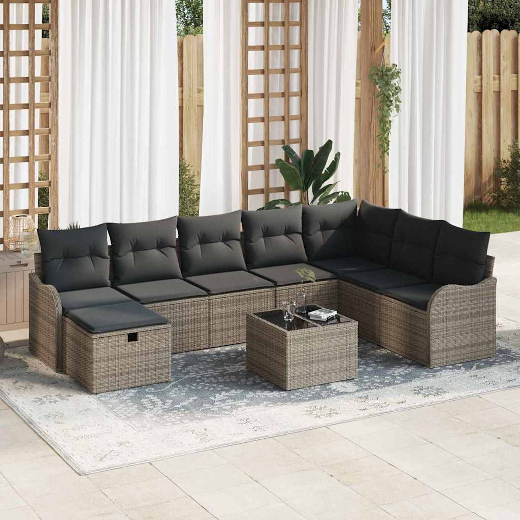 Gartensofa-set 9 stk. Grau Poly-Rattan