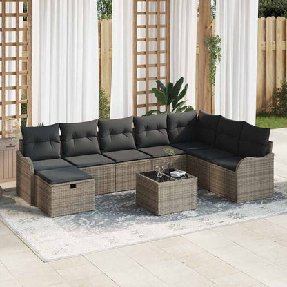Gartensofa-set 9 stk. Grau Poly-Rattan