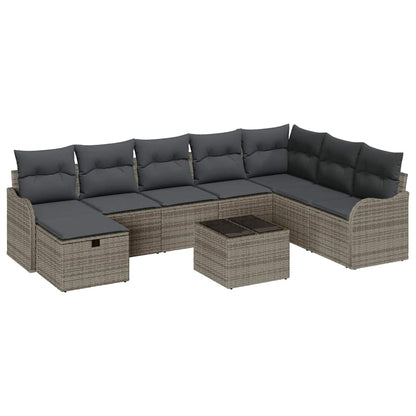 Gartensofa-set 9 stk. Grau Poly-Rattan