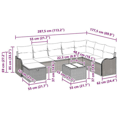 Gartensofa-set 9 stk. Schwarz Poly-Rattan