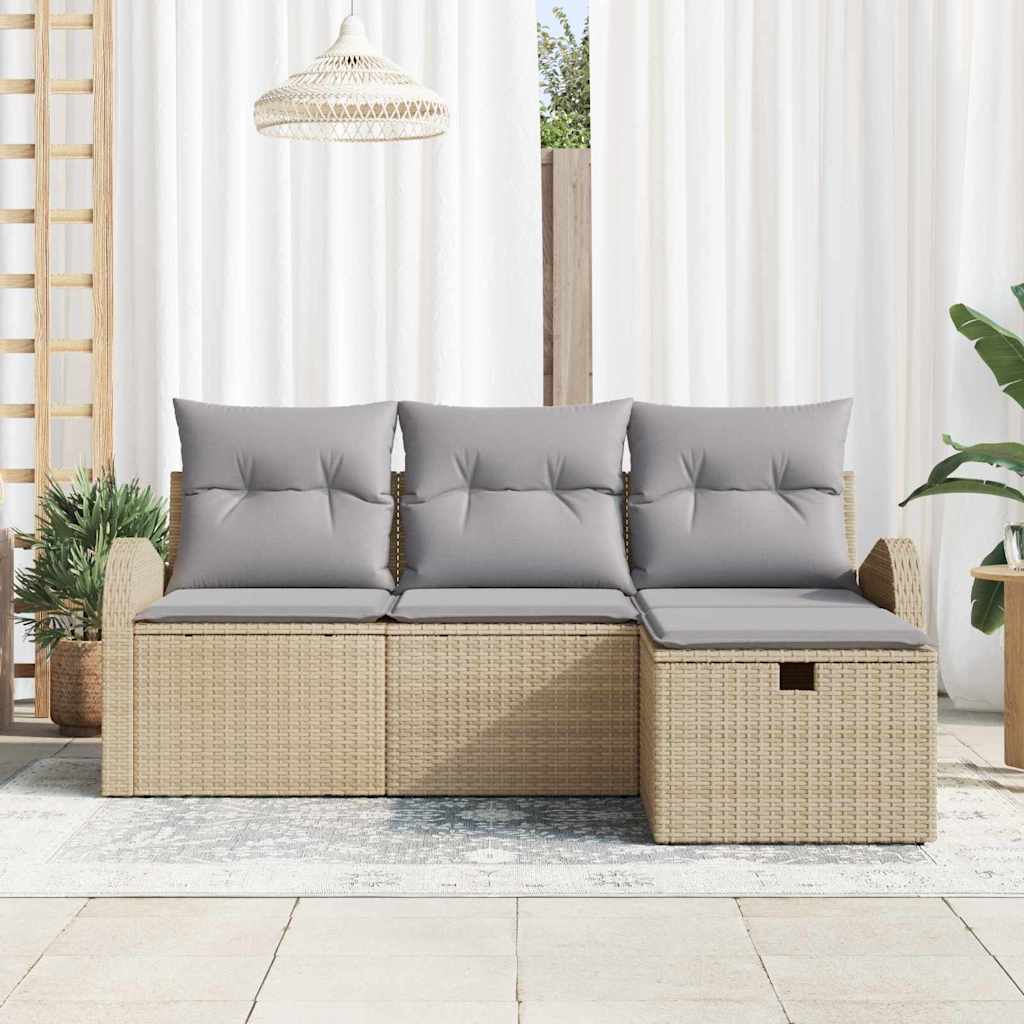 Gartensofa-set 4 stk. Beige Poly-Rattan
