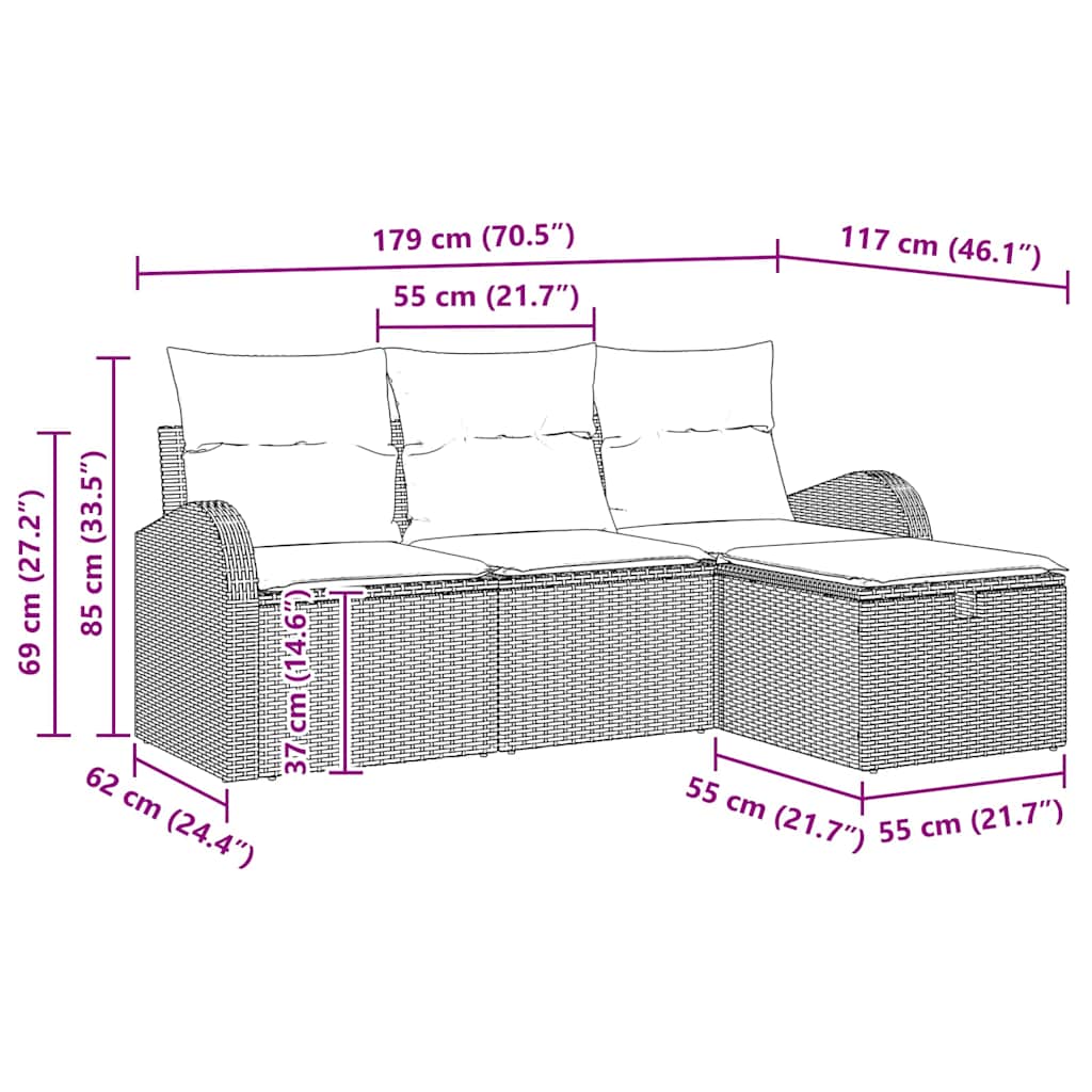 Gartensofa-set 4 stk. Beige Poly-Rattan