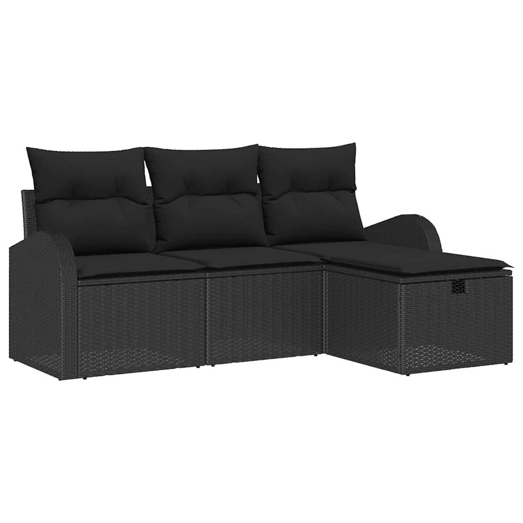 Gartensofa-set 4 stk. Schwarz Poly-Rattan