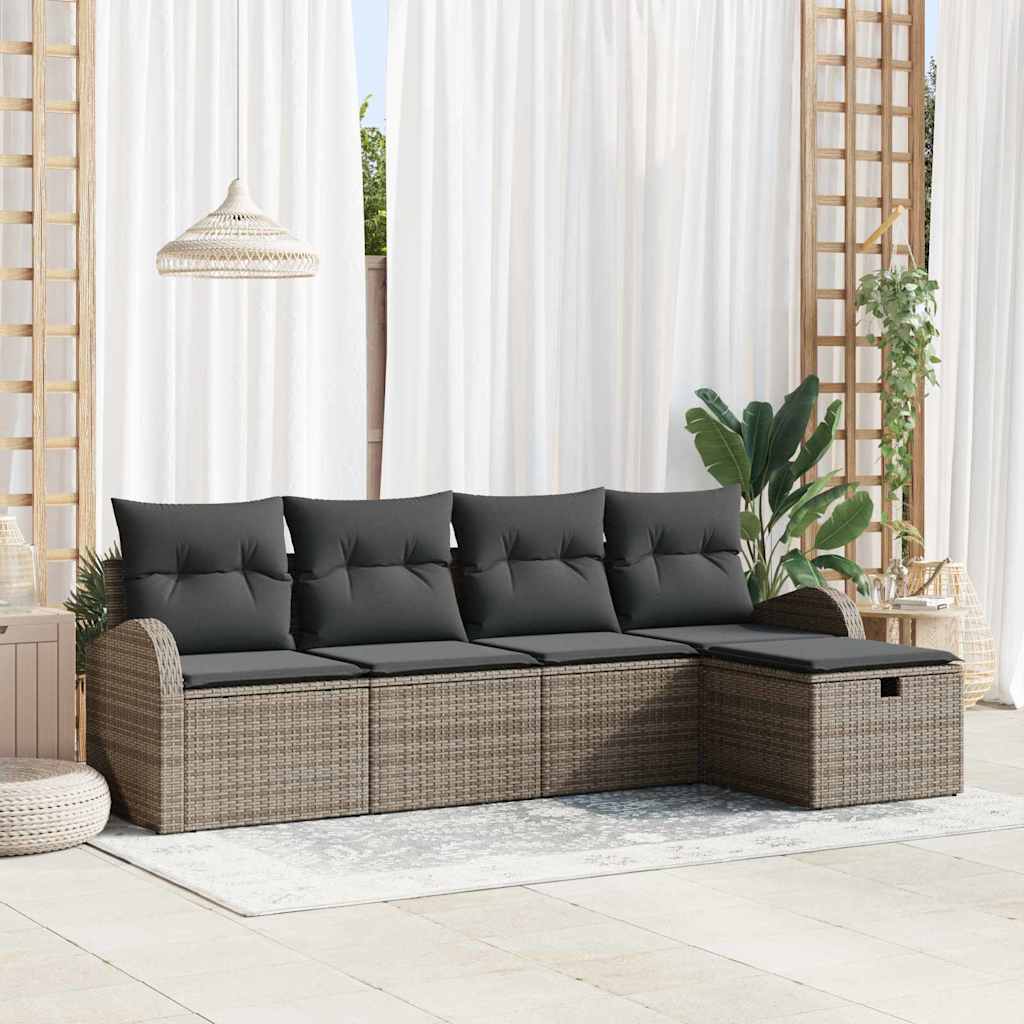 Gartensofa-set 5 stk. Grau Poly-Rattan