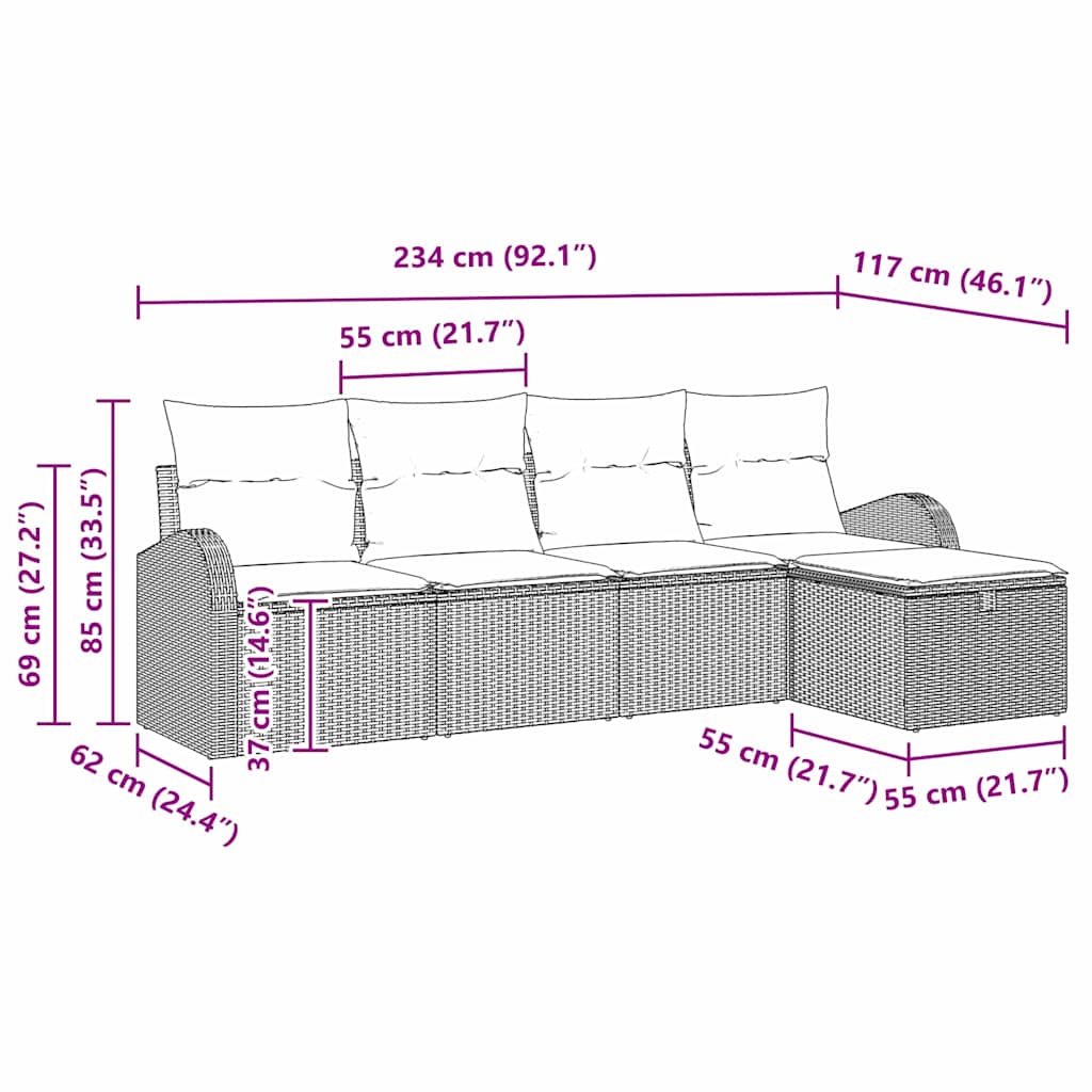 Gartensofa-set 5 stk. Beige Poly-Rattan