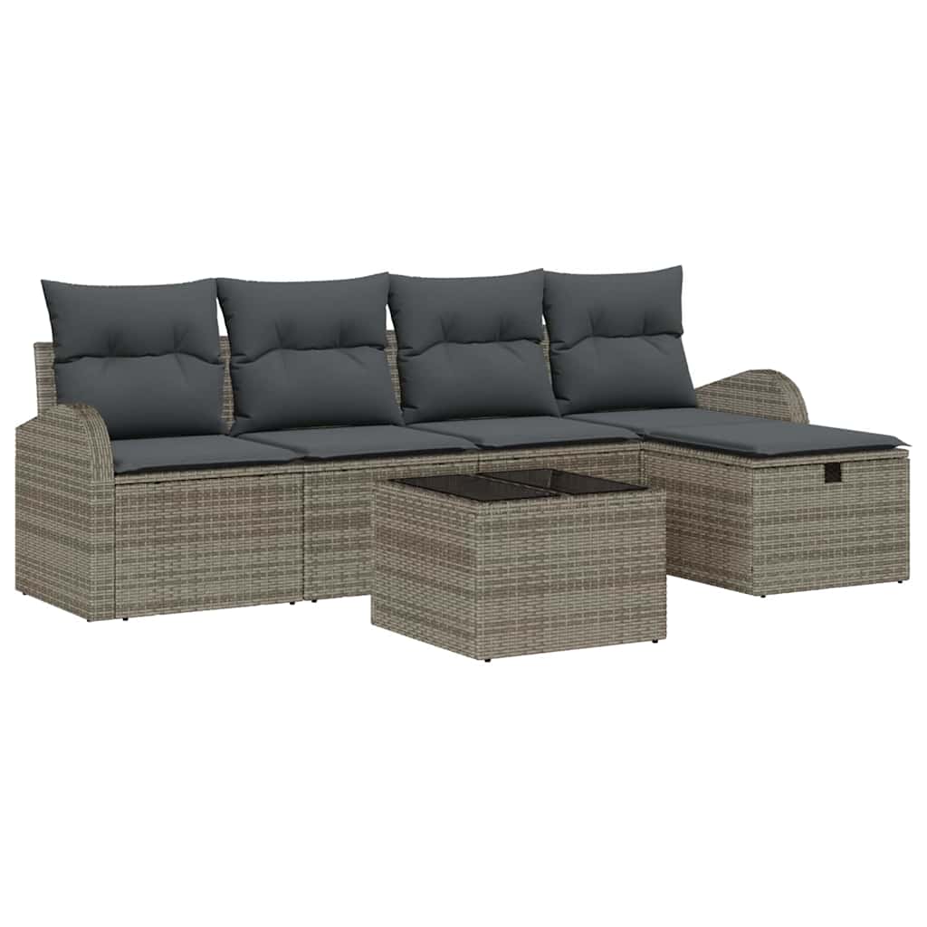 Gartensofa-set 6 stk. Grau Poly-Rattan