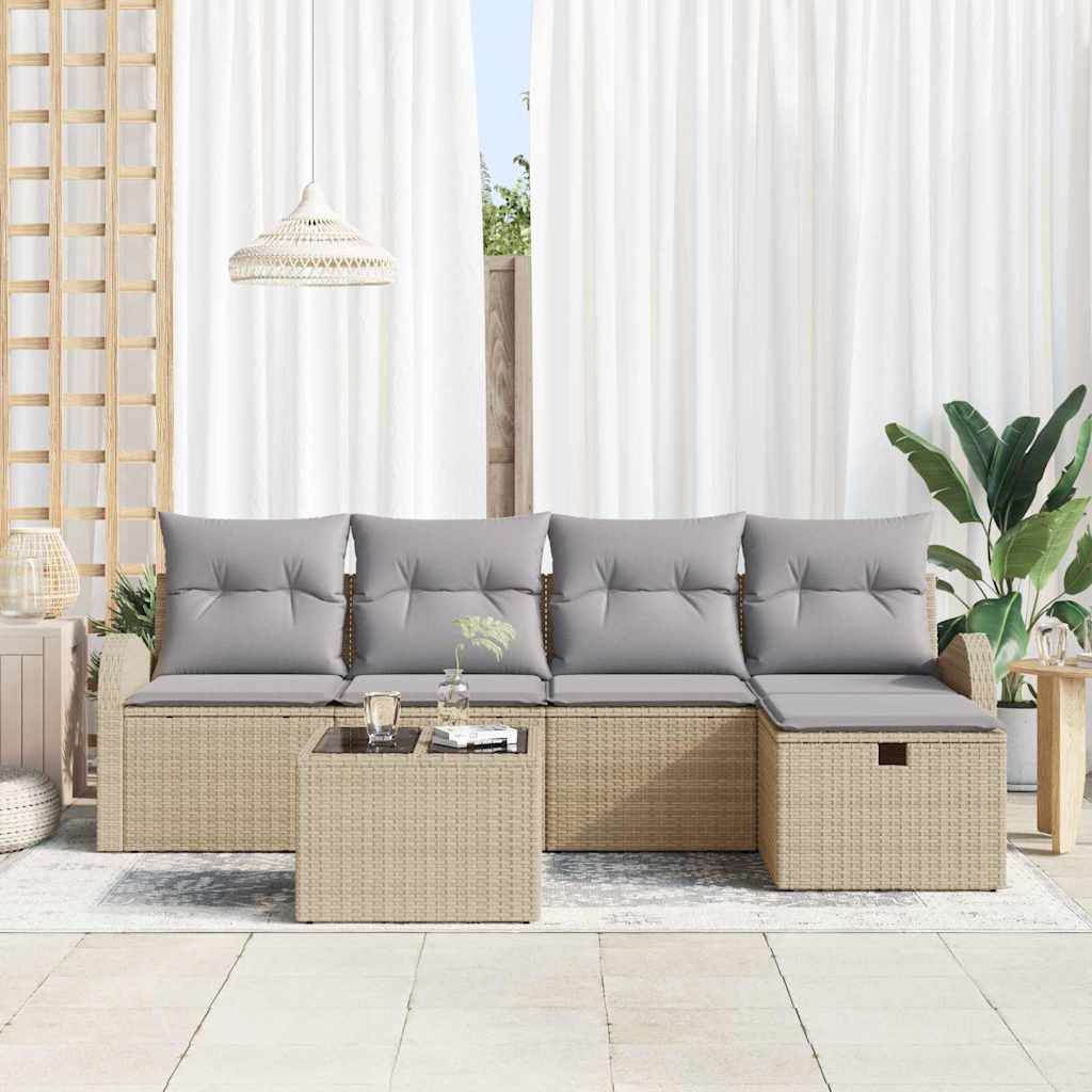 Gartensofa-set 6 stk. Beige Poly-Rattan