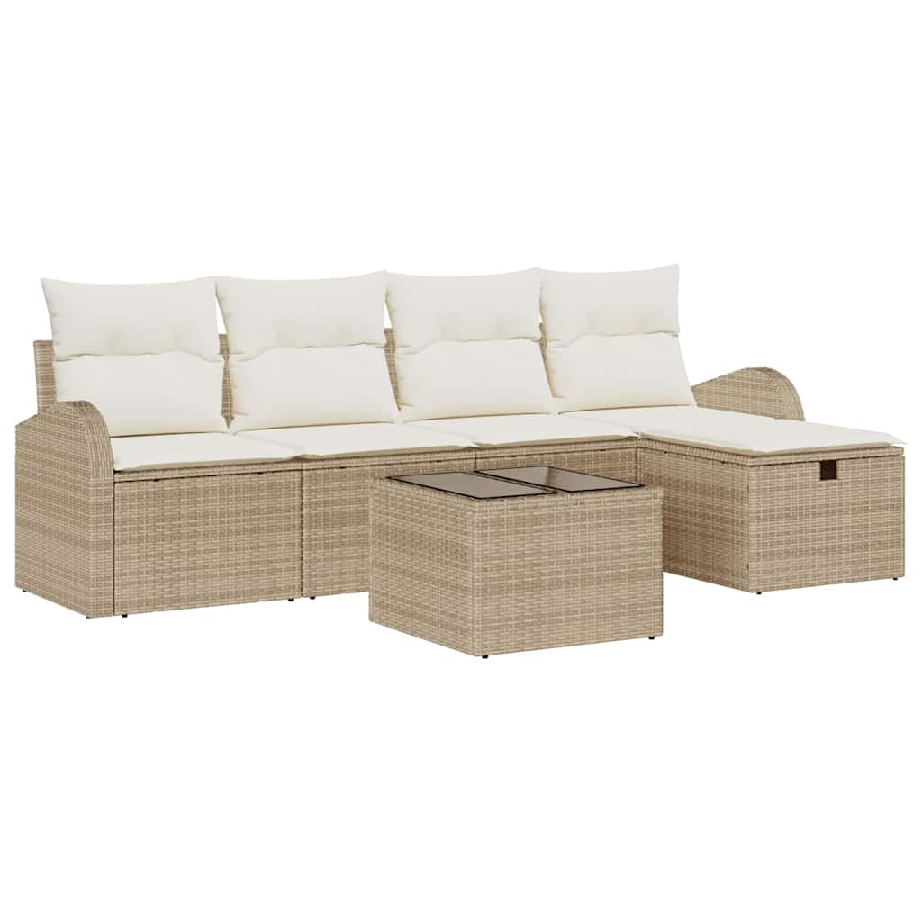 Gartensofa-set 6 stk. Beige Poly-Rattan