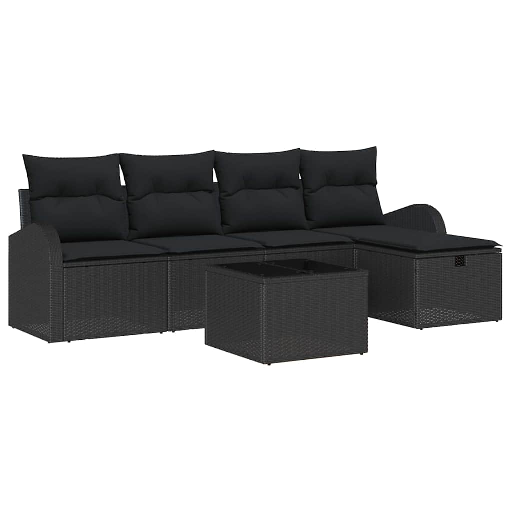 Gartensofa-set 6 stk. Schwarz Poly-Rattan