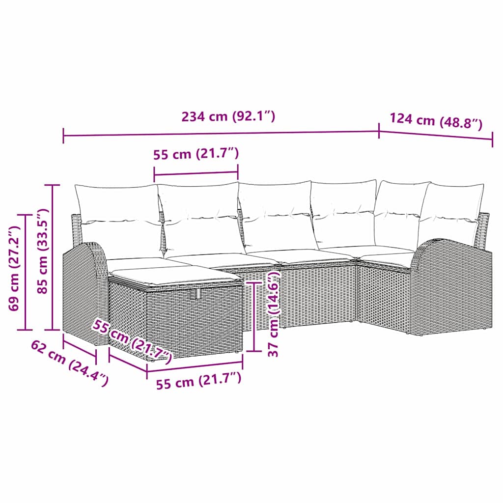 Gartensofa-set 6 stk. Grau Poly-Rattan