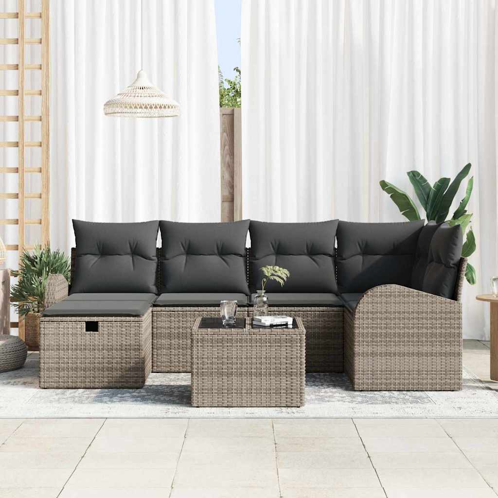 Gartensofa-set 7 stk. Grau Poly-Rattan