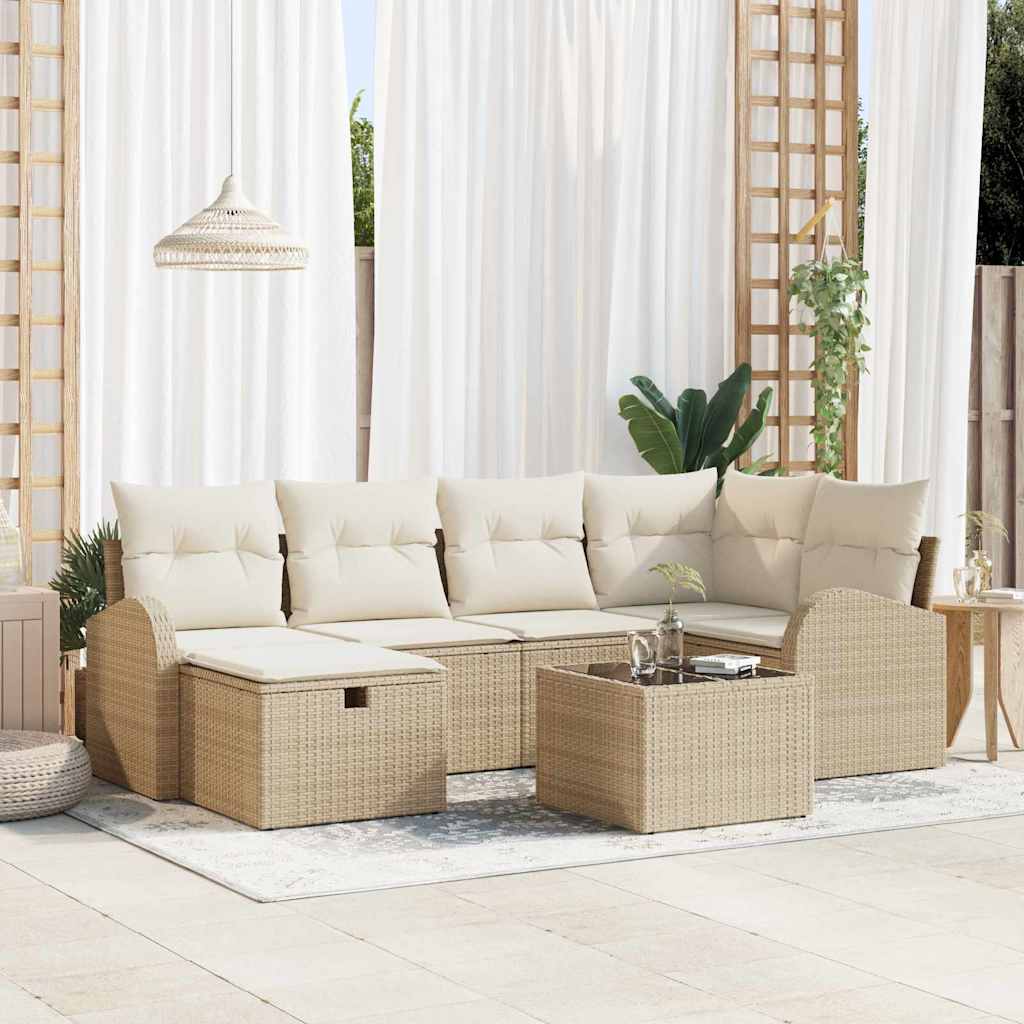 Gartensofa-set 7 stk. Beige Poly-Rattan