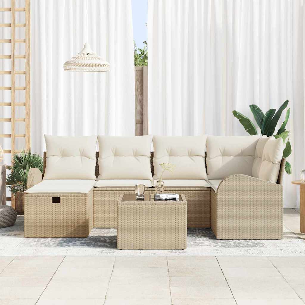 Gartensofa-set 7 stk. Beige Poly-Rattan