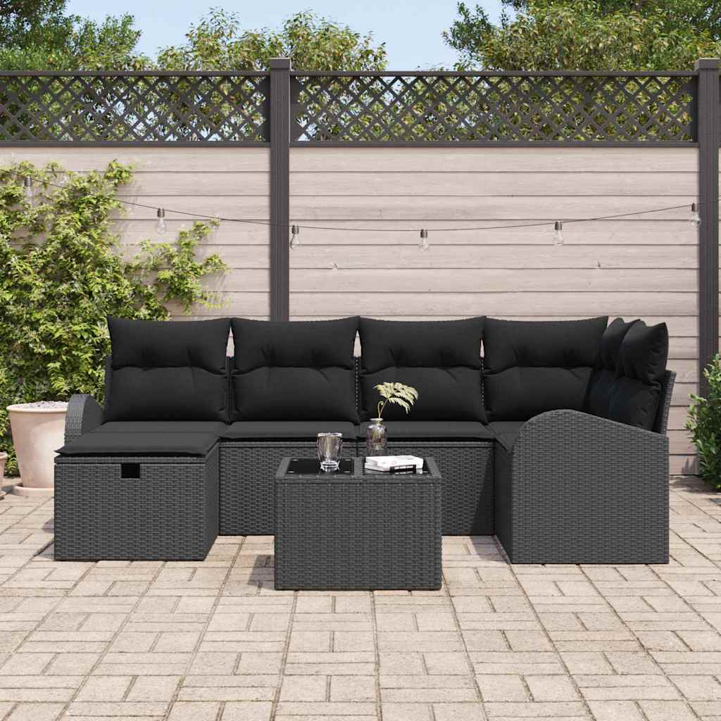 Gartensofa-set 7 stk. Schwarz Poly-Rattan