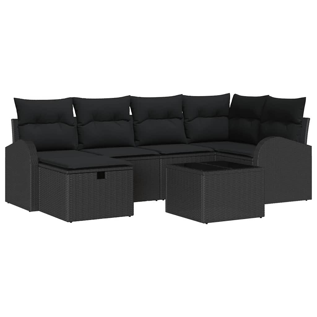 Gartensofa-set 7 stk. Schwarz Poly-Rattan