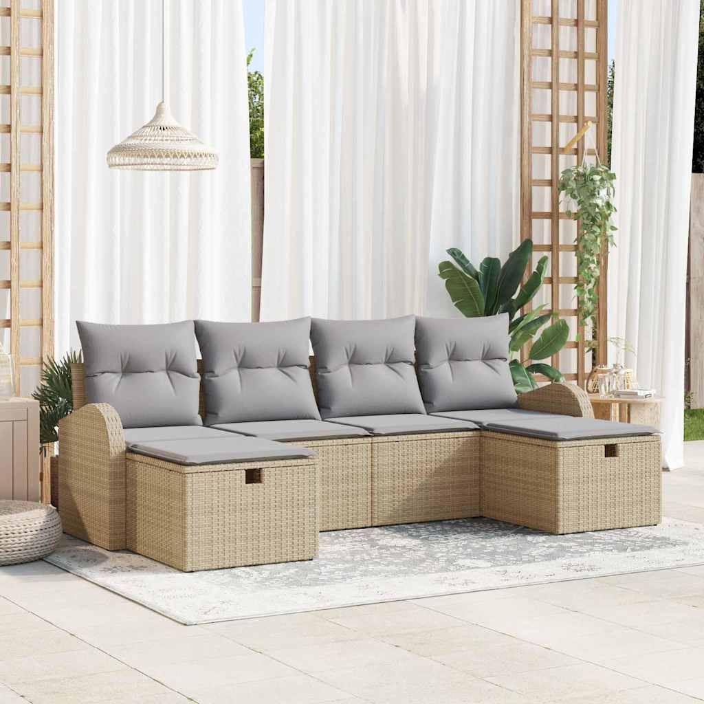 Gartensofa-set 6 stk. Beige Poly-Rattan