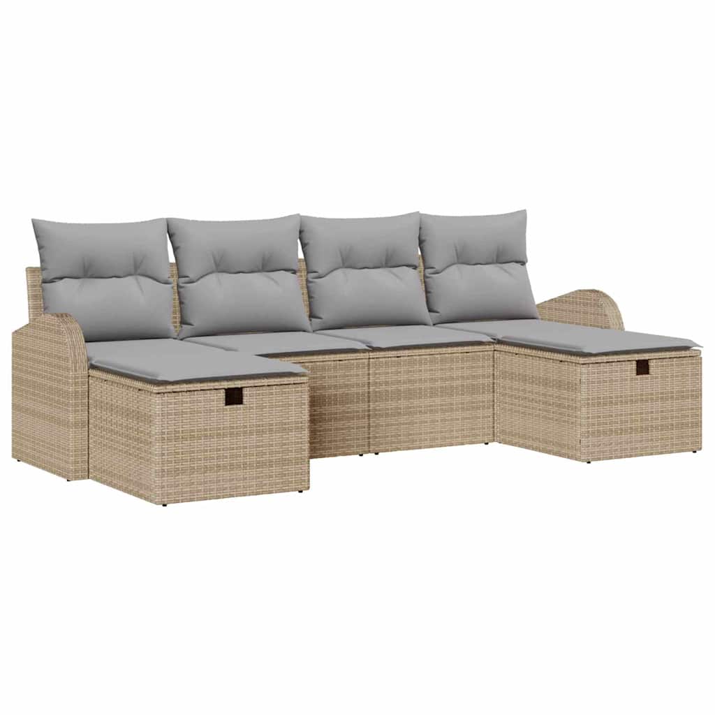 Gartensofa-set 6 stk. Beige Poly-Rattan