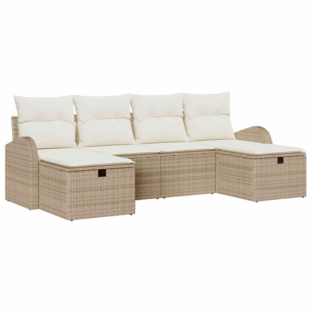 Gartensofa-set 6 stk. Beige Poly-Rattan