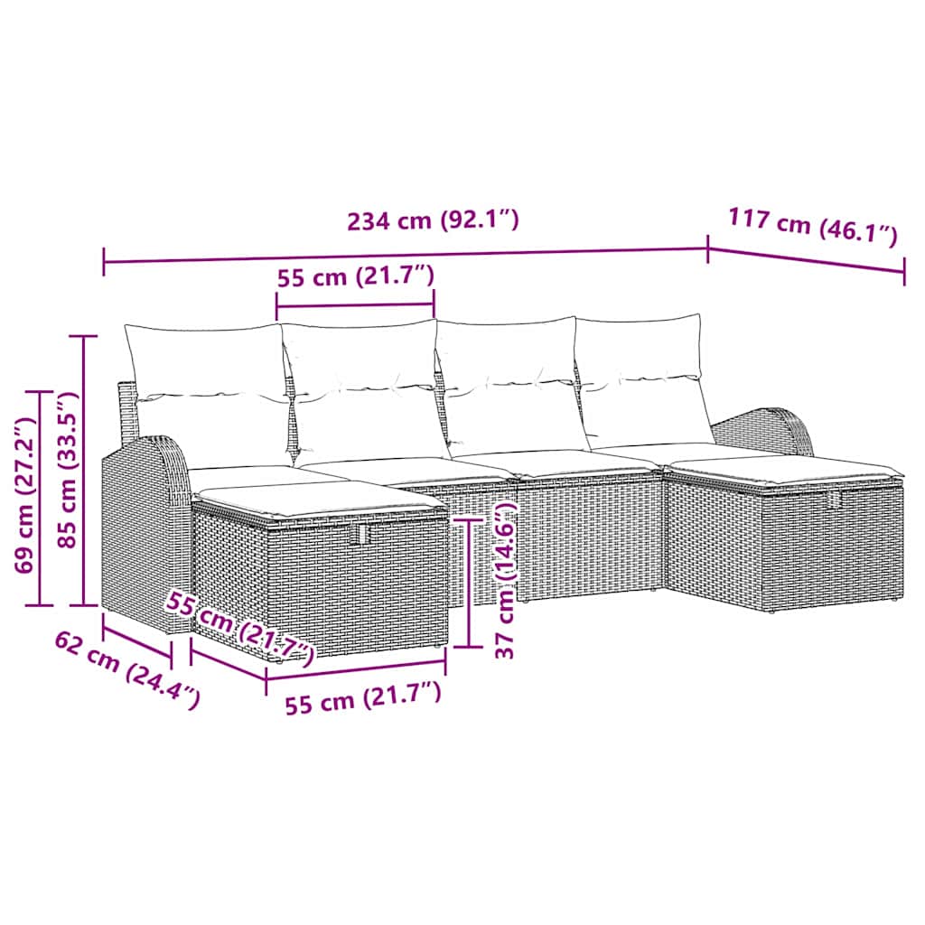 Gartensofa-set 6 stk. Beige Poly-Rattan