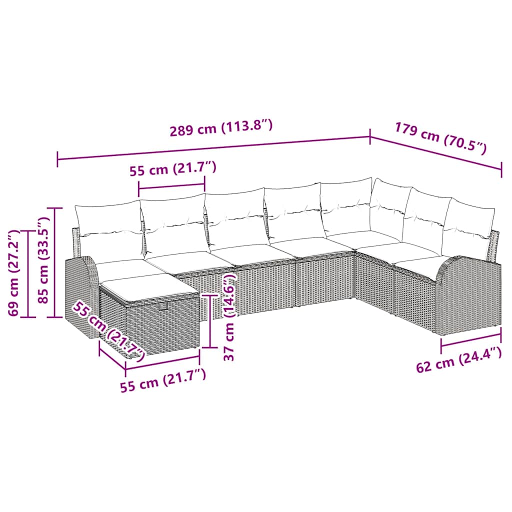 Gartensofa-set 8 stk. Schwarz Poly-Rattan