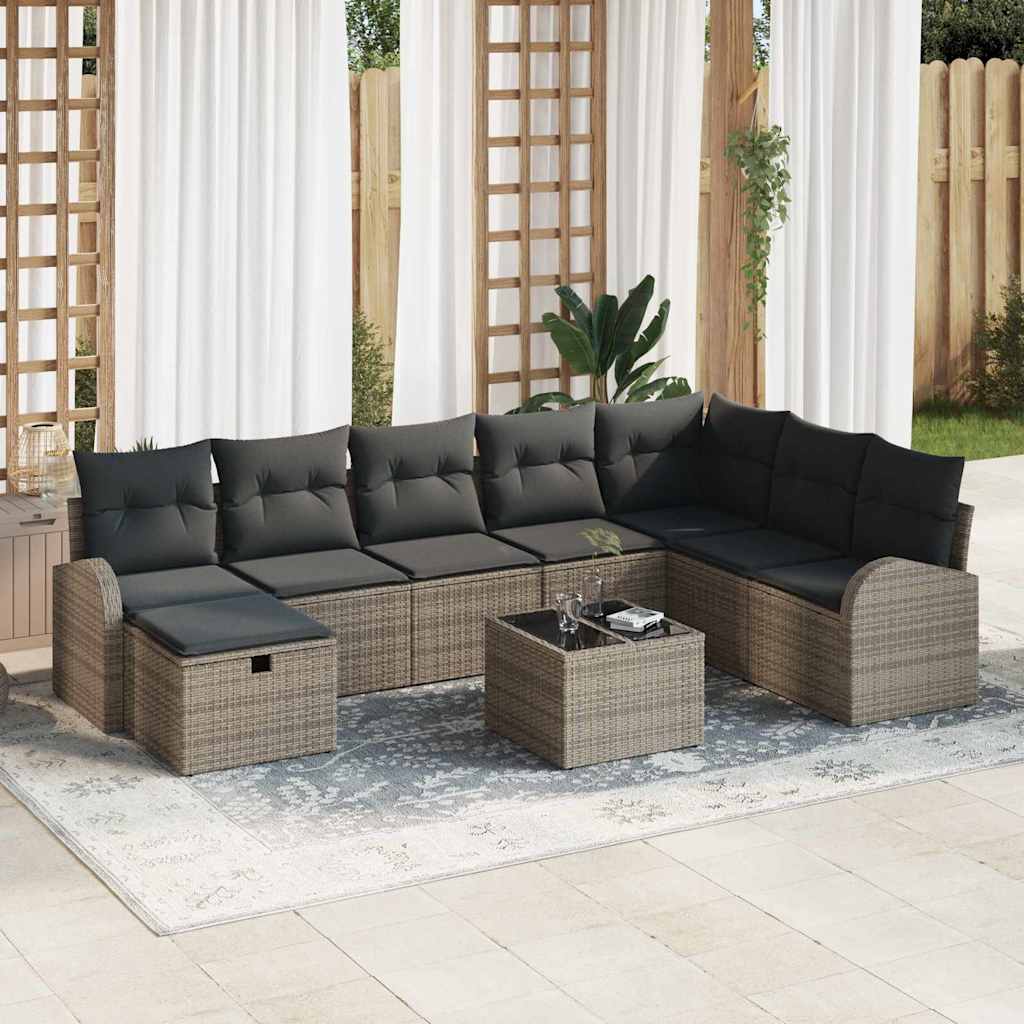 Gartensofa-set 9 stk. Grau Poly-Rattan