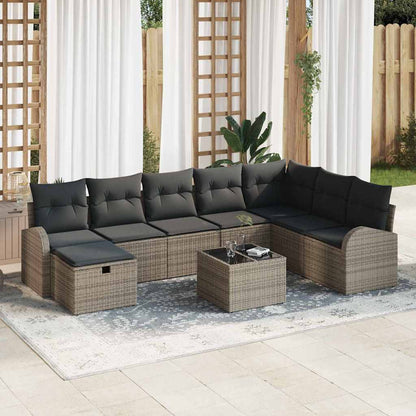 Gartensofa-set 9 stk. Grau Poly-Rattan