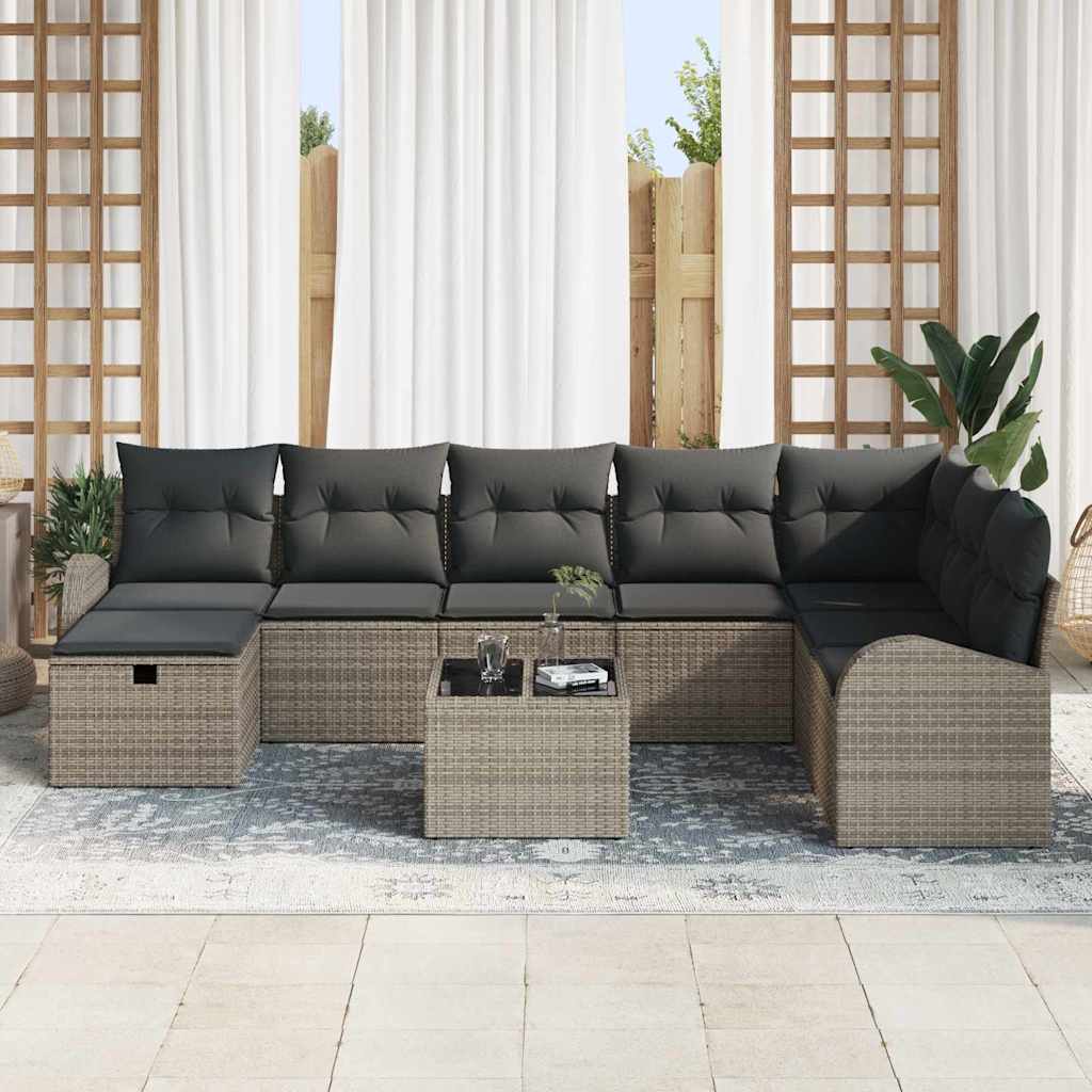 Gartensofa-set 9 stk. Grau Poly-Rattan