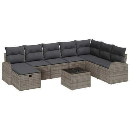 Gartensofa-set 9 stk. Grau Poly-Rattan