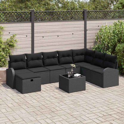 Gartensofa-set 9 stk. Schwarz Poly-Rattan